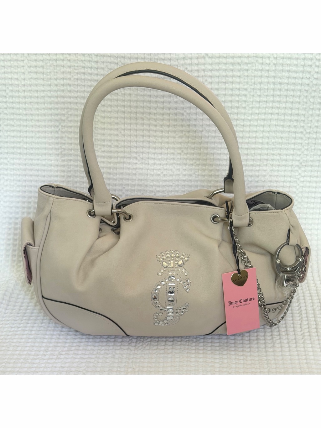 Juicy Couture Crown Satchel Crystal Beige Handbag Big Ring Mobwife Bride Y2k Nwt
